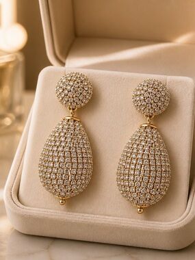 Park Lane Women’s Vault Opulence Crystal Drop Earrings Gold Wedding NWT